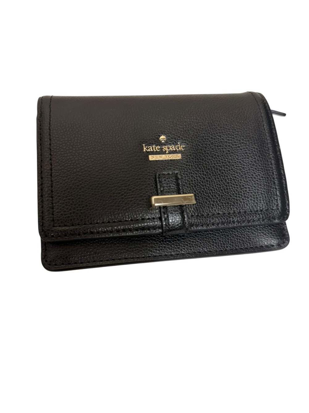 kate spade Black Pebbled Leather Small Wallet with Gold Hardware